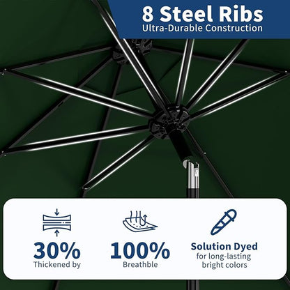 10Ft Patio Umbrella - 8 Sturdy Ribs Outdoor Table Umbrella with Crank Lift & Push Button Tilt - Market Umbrella for Pool, Deck, Yard, Garden - Dark Green