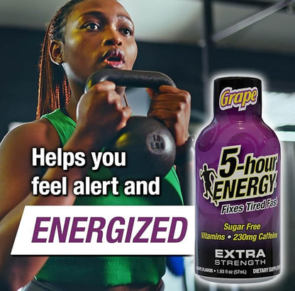 5-hour ENERGY Extra Strength Energy Shot, Grape Flavor, 1.93 oz., 30 Count, Zero Calories & Sugar-Free 230 mg Caffeinated Energy Shot, Amino Acids & B Vitamins, Dietary Supplements