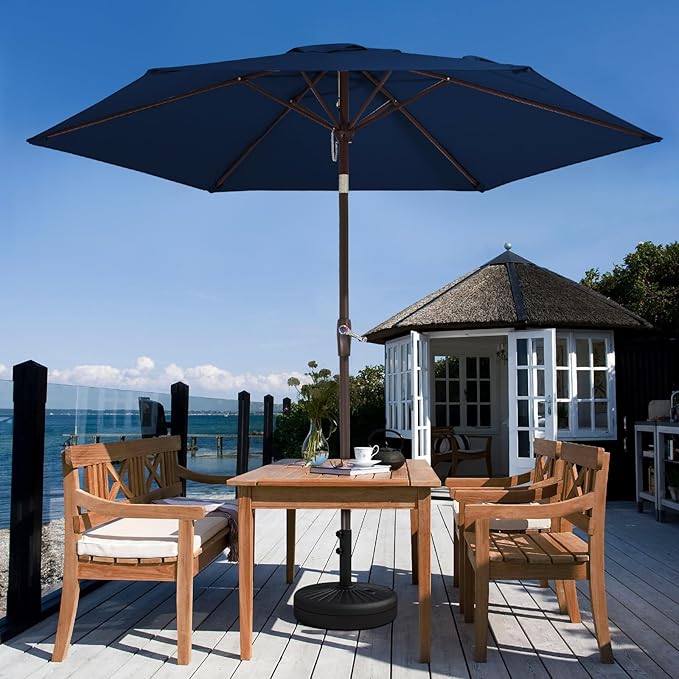 JEAREY 7.5FT Patio Umbrellas Outdoor Table Umbrella Market Umbrella with 6 Ribs/Tilt Button for Pool Deck Backyard Garden,Dark Blue