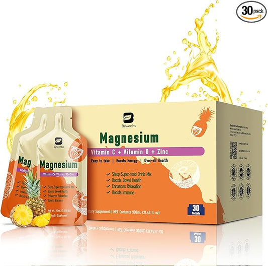 Magnesium Citrate Liquid Supplement 280Mg with Bromelain, Vitamin C, D3, B6, Zinc, High Absorption Magnesium Citrate Drink for Constipation, Zzz & Energy