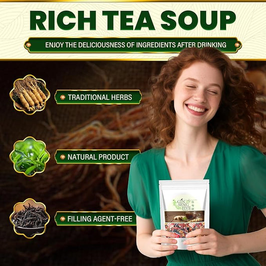(1Bag/20packs) Kidney Tea Formula Ginseng Six Treasure Tea, Ginseng Five Treasures, Herbal Formula Health for Men Liver and Kidney Care