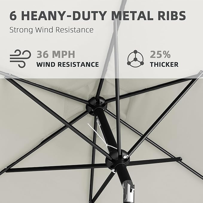 9FT Outdoor Patio Umbrella with Push Button Tilt and Crank, Beach Umbrella for Sun Shades, Market Umbrella with 6 Sturdy Metal Ribs, UV Resistant Waterproof for Garden, Backyard, Deck, Pool