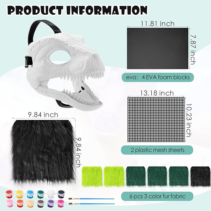 13 Pcs DIY Dino Mask Kit Hard Plastic Dinosaur Mask Furry Therian Dino Costume Kit Animal Dinosaur Party Costume