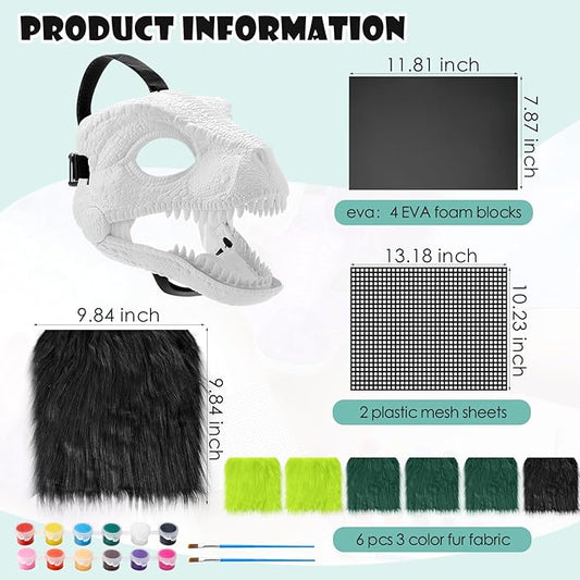 13 Pcs DIY Dino Mask Kit Hard Plastic Dinosaur Mask Furry Therian Dino Costume Kit Animal Dinosaur Party Costume