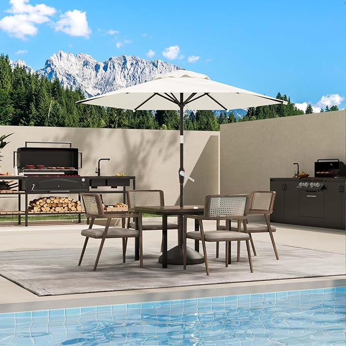 7.5FT Patio Umbrella Table Market Umbrella w/Tilt and Crank Heavy-Duty Round Outdoor Umbrellas for Garden, Deck, Backyard, Pool and Beach, Cream-White