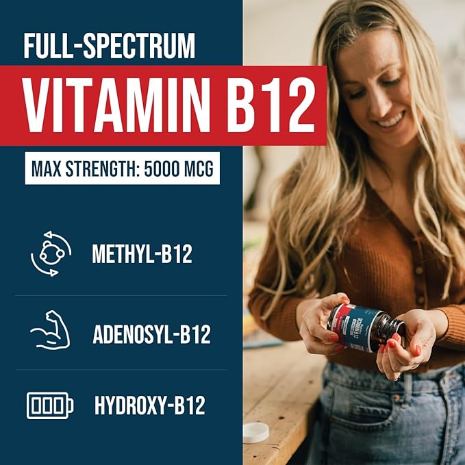 BioActive Vitamin B12 - 5000 mcg, Contains 3 BioActive Forms B12 Plus Methylfolate Cofactor - Methyl B12, Adenosyl B12 & Hydroxy B12 | Supports Energy, Metabolism & Mood | Vegan, Non-GMO (60 Servings)