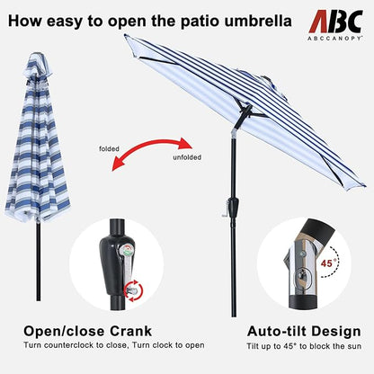 ABCCANOPY 7.5FT Outdoor Patio Umbrella, UV Protection Table Umbrella w/Crank for Easy Set Up, Suitable for Garden, Lawn, Deck & Backyard (Blue White Stripe)