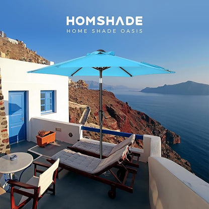 7.5ft Outdoor Patio Umbrella - Market Table Pool Deck Umbrella UPF50+ UV Protection with Push Button Tilt, Crank and 6 Sturdy Ribs (Light Blue, No base)