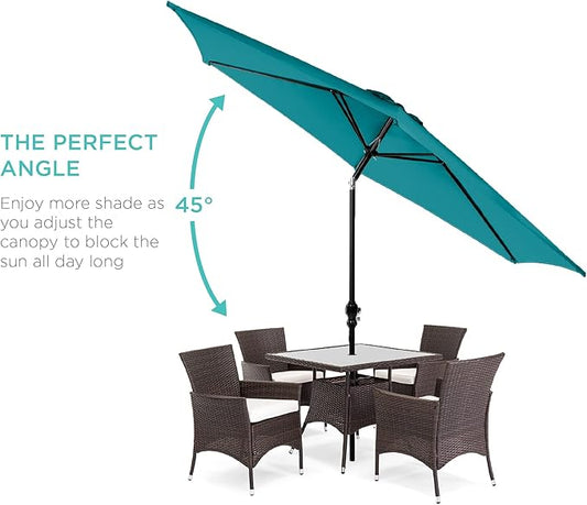 Best Choice Products 10ft Outdoor Steel Polyester Market Patio Umbrella w/Crank, Easy Push Button, Tilt, Table Compatible - Cerulean