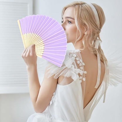 Blulu 40 Pcs Folding Hand Fans for Line Dancing Bulk Silk Bamboo Popping Clapping Fans for Line Dancing Boots On The Ground for Women Foldable Summer Beach Wedding Gifts (Macaroon Color)