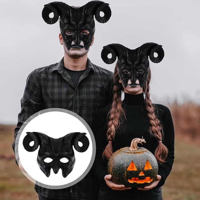 Gadpiparty Devil Goat Skull Mask Ox Ram Horns Monster Animal Half Face Halloween Masquerade Mask Cosplay Props for Adults