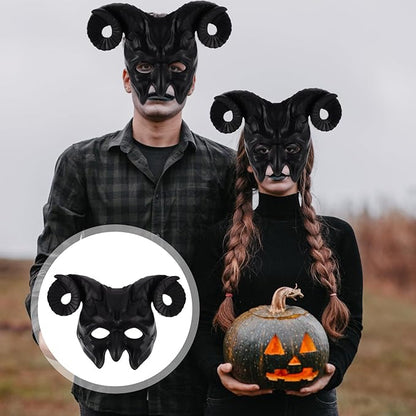 Gadpiparty Devil Goat Skull Mask Ox Ram Horns Monster Animal Half Face Halloween Masquerade Mask Cosplay Props for Adults
