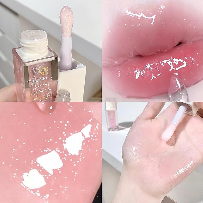 4Pcs Hydrating Lip Glow Oil, Moisturizing Lip Oil Transparent Plumping Lip Gloss Long Lasting Nourishing Non-sticky, Lip Oil Tinted for Lip Care and Dry Lips