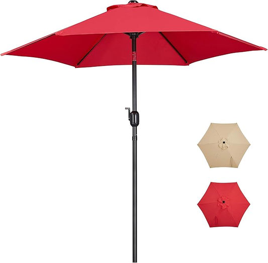 Yaheetech 7.5FT Patio Umbrella Outdoor Market Table Umbrella with 6 Sturdy Ribs, Push Button Tilt & Crank for Garden/Lawn/Deck/Backyard/Pool/Beach (Red)