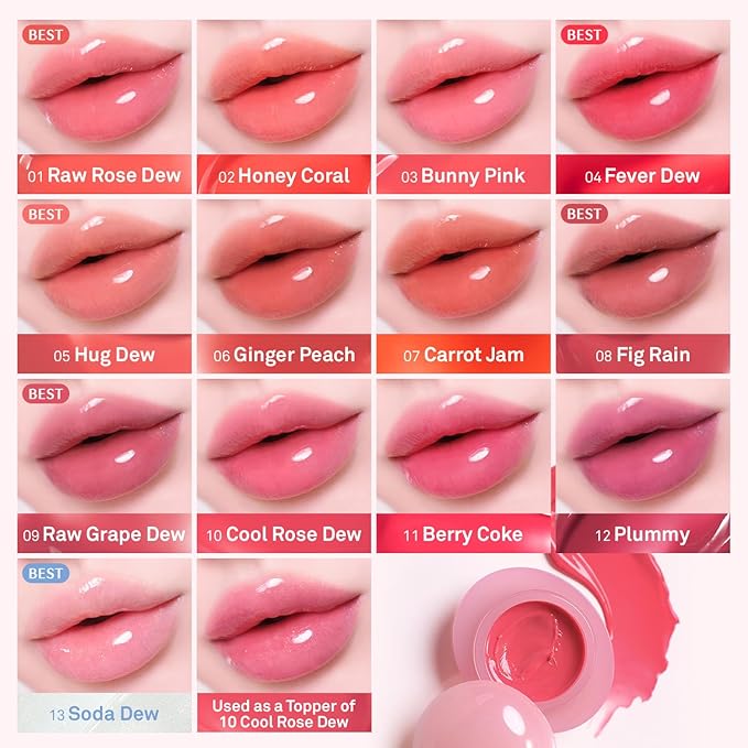 HINCE Raw Glow Dewy Ball - Tinted Lip Balm, Jelly Gloss Glow, Shine and Hydration, Lip & Blush Multiuse, Vegan, 0.12 oz. (13 colors) (CARROT JAM)