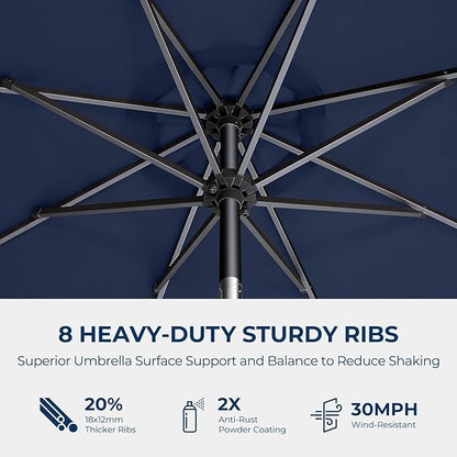 9ft Outdoor Patio Umbrella - Market Table Pool Deck Umbrella UPF50+ UV Protection with Push Button Tilt, Crank and 8 Sturdy Ribs (Navy Blue, No base)