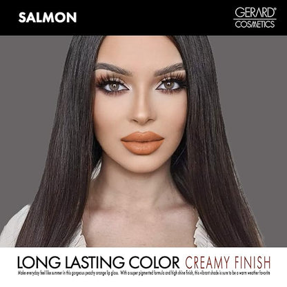 Gerard Cosmetics Color Your Smile Lip Gloss Salmon, Super Pigmented Peach Lip Gloss with LED Light and Mirror, Shiny Finish, Hydrating Liquid Peach Lipstick, Cruelty Free and Made in USA