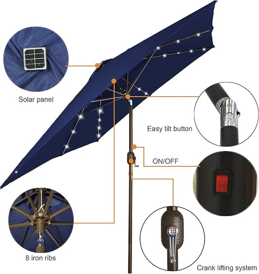 Blissun Rectangular Patio Umbrella, Table Market Umbrella with Tilt and Crank, Outdoor Umbrella for Garden, Deck, Backyard, Pool and Beach
