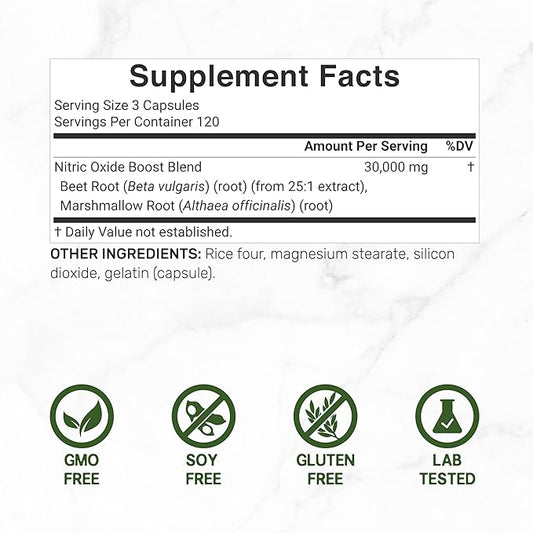 DEAL SUPPLEMENT Nitric Oxide Booster 30,000mg Equivalent, 360 Capsules – Natural Beet Root & Marshmallow Root Herbal Blend – Promotes Nutrient Flow to Muscles & Heart – Non-GMO