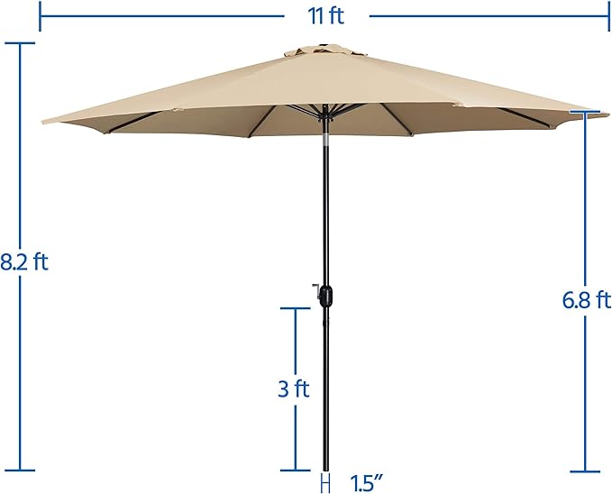 Yaheetech 11FT Patio Umbrella Outdoor Market Table Umbrella with Push Button Tilt & Crank for Garden/Lawn/Deck/Backyard/Pool/Beach, 8 Ribs, Tan