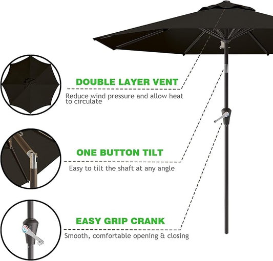9 FT Patio Umbrella for Outdoor, Outdoor Umbrella with Push Button Tilt and Crank, Outdoor Patio Umbrellas with 8 Sturdy Ribs for Market, Garden, Deck, Backyard, Pool (Black)