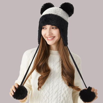 DOCILA Winter Beanie Hat for Women Warm Fleece Lined Pom Knit Earflap Hats Cute Outdoor Snow Ski Skull Cap