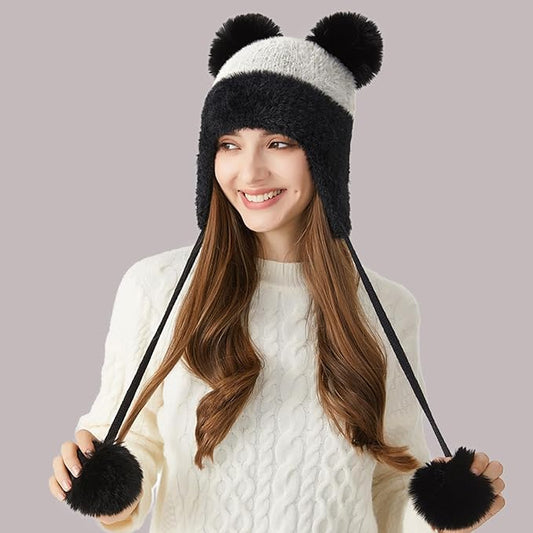 DOCILA Winter Beanie Hat for Women Warm Fleece Lined Pom Knit Earflap Hats Cute Outdoor Snow Ski Skull Cap