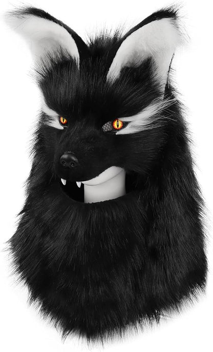 Furry Head Mask Animal Wolf Dog Plush Faux Fur Masks for Halloween Masquerade Cosplay Costume Props
