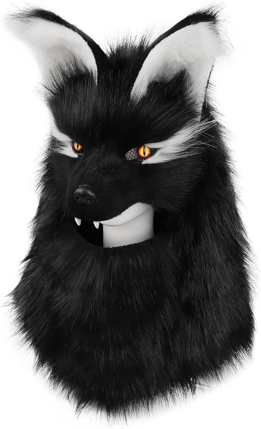 Furry Head Mask Animal Wolf Dog Plush Faux Fur Masks for Halloween Masquerade Cosplay Costume Props