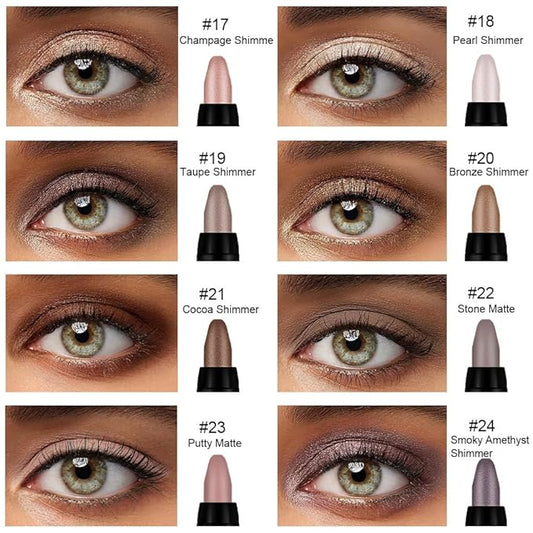 Kaely 8Pcs Cream Eyeshadow Stick Set for Older Women, Champagne Pearl Taupe Bronze Cocoa Stone Putty Smoky Amethyst, Matte Shimmer Eyeliner Pencil Eye Shadow Sticks Palette Makeup, sombras para ojos