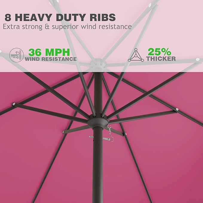 8' x 10' Rectangular Patio Umbrellas for Outdoor, Outdoor Table Umbrella, Large Outdoor Patio Umbrellas with 8 Sturdy Ribs for Market, Garden, Pool (Rose Pink)