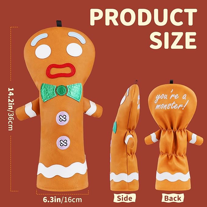 Funny Golf Club Head Cover Driver Headcover Fairway Wood Headcover Hybrid Club Head Cover Brown Monster Cookie