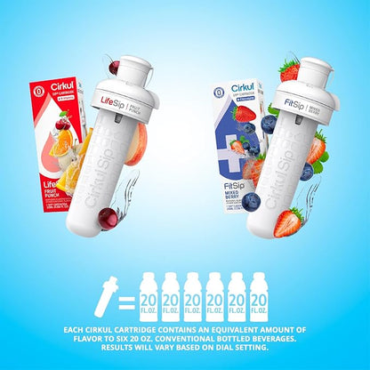 Cirkul 12oz BPA-Free Plastic Water Bottle Starter Kit for Kids with Blue Lid, 2 Flavor Cartridges (1 LifeSip Fruit Punch, 1 FitSip Mixed Berry)