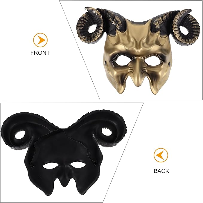 Gadpiparty Devil Goat Skull Mask Ox Ram Horns Monster Animal Half Face Halloween Masquerade Mask Cosplay Props for Adults