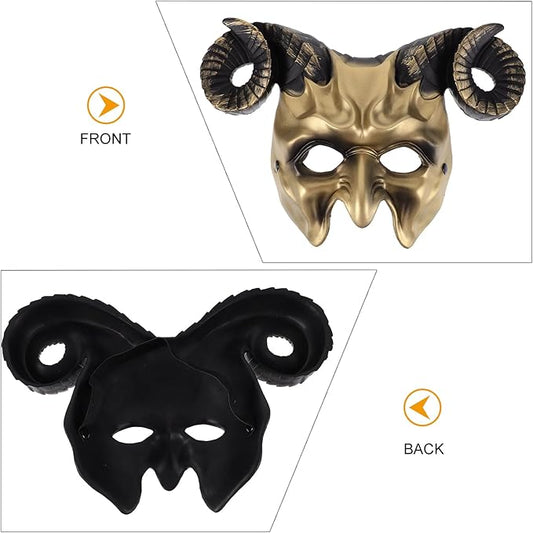 Gadpiparty Devil Goat Skull Mask Ox Ram Horns Monster Animal Half Face Halloween Masquerade Mask Cosplay Props for Adults