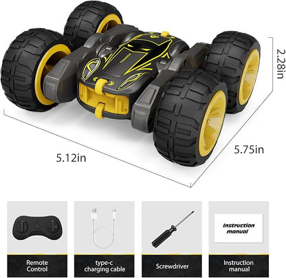 Tecnock Remote Control Car for Kids, 2.4GHz RC Car with USB-C Easy Charging, 4WD Double Sided 360° Rotates and Flips RC Stunt Car, Toys Gift for Boys and Girls