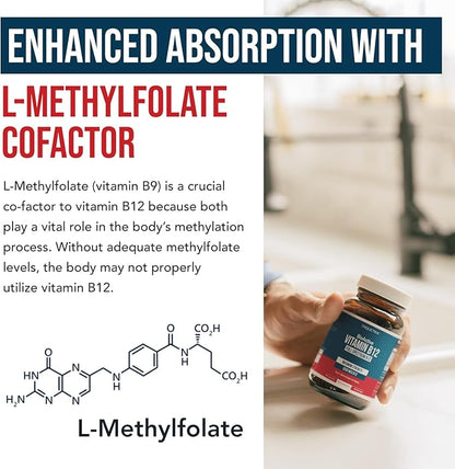 BioActive Vitamin B12 - 5000 mcg, Contains 3 BioActive Forms B12 Plus Methylfolate Cofactor - Methyl B12, Adenosyl B12 & Hydroxy B12 | Supports Energy, Metabolism & Mood | Vegan, Non-GMO (60 Servings)