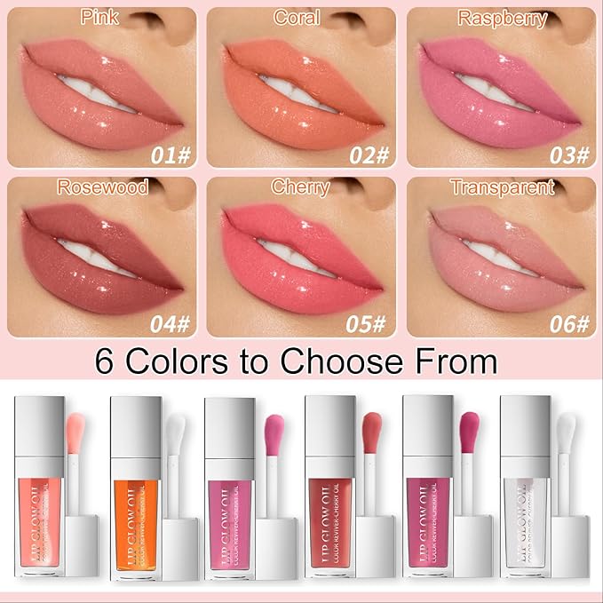 2PCS Hydrating Lip Glow Oil, Plumper Gloss, Moisturizing Oil, No-Sticky Transparent Plumping Gloss Tinted Balm for Care and Dry Lips (2PCS Rosewood)