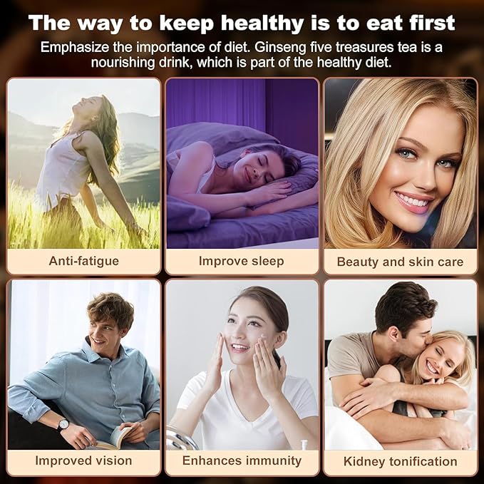 Ginseng Five Treasures Tea Kidney Tea - Kidney Cleanse Ginseng Six Treasures Teas, 6 Precious Ingredients Red Date Wolfberry Mulberry Natural Organic Detox Teabag for Women & Men (2 Bag(40 Teabag))