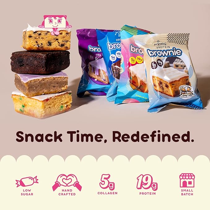 Prime Bites Protein Brownie from Alpha Prime Supplements | High Protein, Collagen Fortified Low Sugar Treat | Delicious Snack | 12 Bars per Box (Chocolate Cookie Monster)