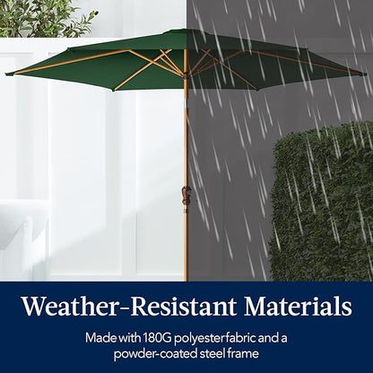 Best Choice Products 10ft Market Umbrella, Outdoor Sun Shade for Backyard, Deck, Poolside, Table w/Woodgrain Pattern, Easy Tilt & Crank - Green