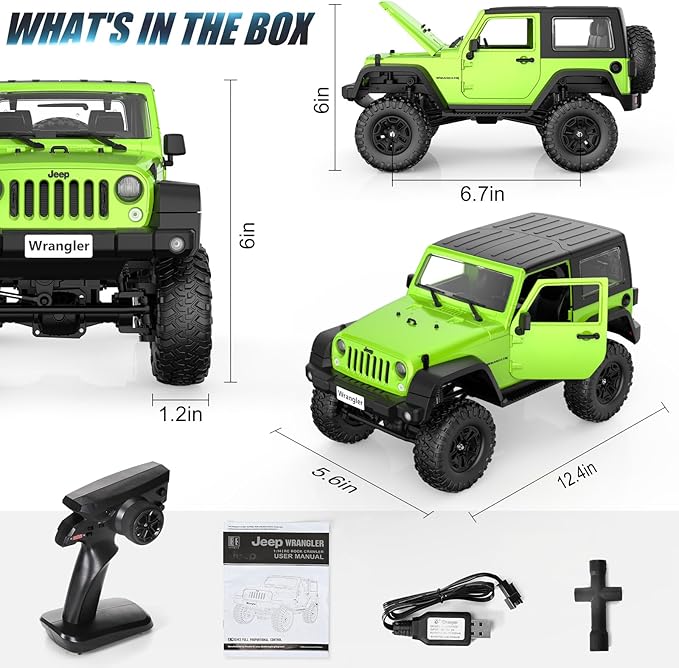 DOUBLE E 1:14 Jeep Wrangler Remote Control Cars RC Trucks 4wd Off-Road RC Monster Truck Off Road with Led Headlight and Rechargeable Battery Gifts for Adults Boys 8-12