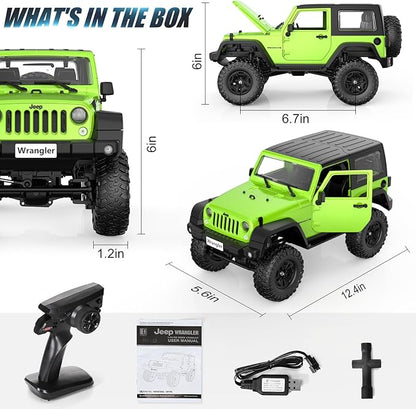 DOUBLE E 1:14 Jeep Wrangler Remote Control Cars RC Trucks 4wd Off-Road RC Monster Truck Off Road with Led Headlight and Rechargeable Battery Gifts for Adults Boys 8-12