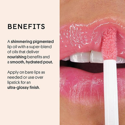 Winky Lux Very There Lip Oil, Hydrating Nude Pink Gloss with Jojoba Oil, Non-Sticky Glossy Lip Oil, Tinted Pink Gloss for Juicy Lips, Pink Opal