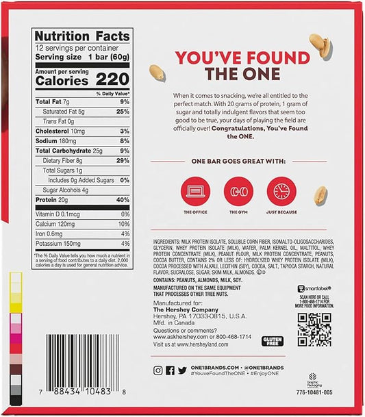 ONE Protein Bars, Peanut Butter Cup, Gluten Free with 20g Protein and 1g Sugar, Pantry Staples, 2.12 oz (12 Count)