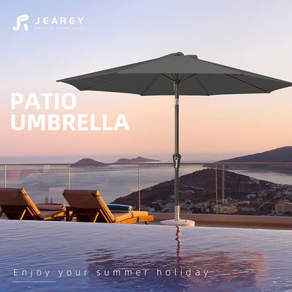 JEAREY 9FT Outdoor Patio Umbrella Outdoor Table Umbrella with Push Button Tilt and Crank, Market Umbrella 8 Sturdy Ribs UV Protection Waterproof for Garden, Deck, Backyard, Pool (Dark Gray)