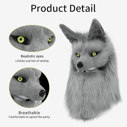 Furry Head Mask Animal Wolf Dog Plush Faux Fur Masks for Halloween Masquerade Cosplay Costume Props