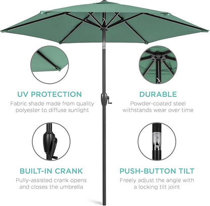 Best Choice Products 7.5ft Heavy-Duty Round Outdoor Market Table Patio Umbrella w/Steel Pole, Push Button Tilt, Easy Crank Lift - Seaglass