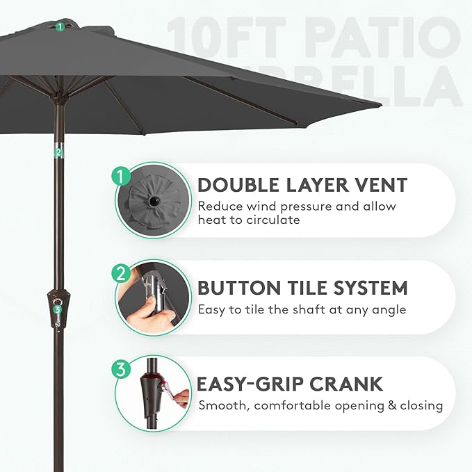 JEAREY 10FT Outdoor Patio Umbrella Outdoor Table Umbrella with Push Button Tilt and Crank, Market Umbrella 8 Sturdy Ribs UV Protection Waterproof for Pool, Garden (Dark Gray)
