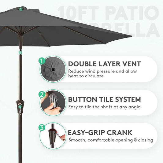 JEAREY 10FT Outdoor Patio Umbrella Outdoor Table Umbrella with Push Button Tilt and Crank, Market Umbrella 8 Sturdy Ribs UV Protection Waterproof for Pool, Garden (Dark Gray)